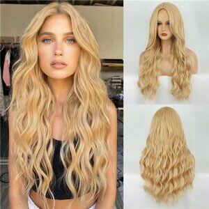 Blonde Wig Long Wavy Wig For Women Middle Part Long Blonde Wigs Synthetic